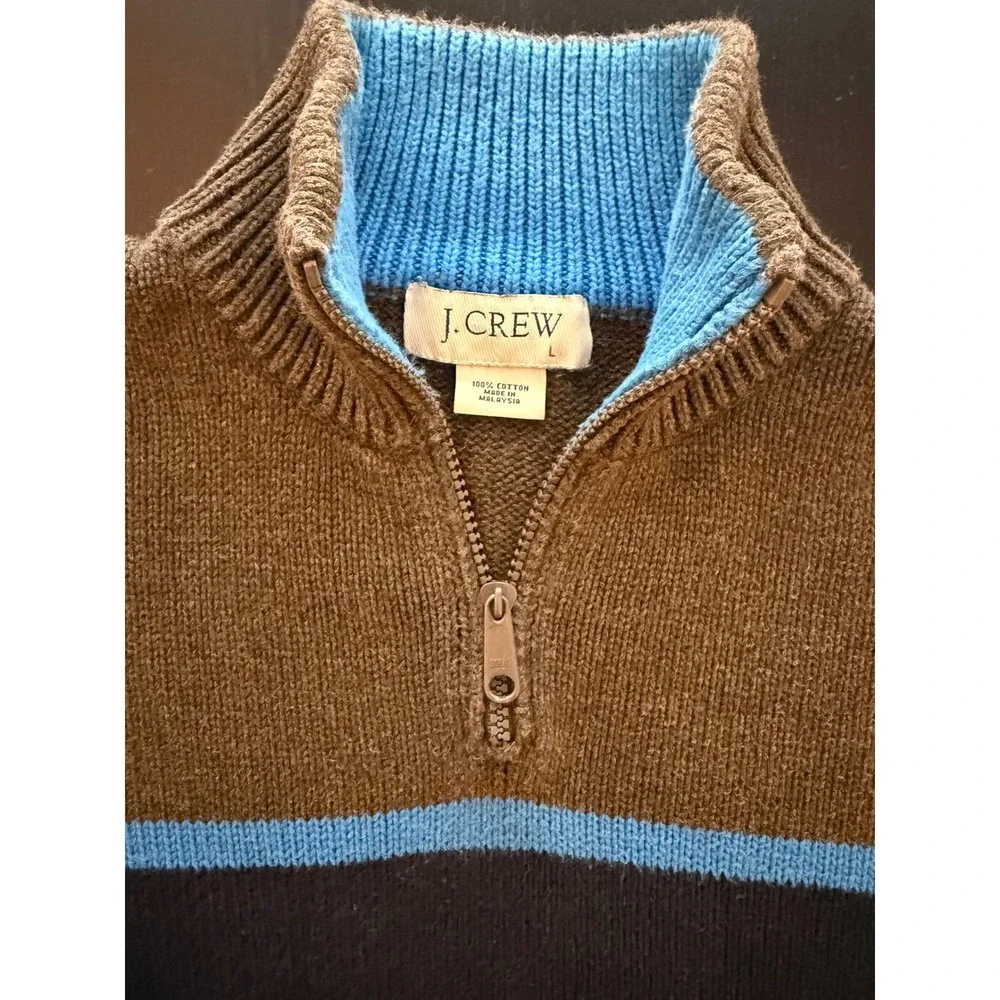 J. Crew Quarter-Zip Pullover Sweater‎ Mens Large Olive Colorblock Cotton